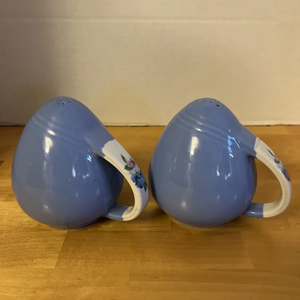 Vintage Hall Pottery Rose Parade Cadet Blue Salt and Pepper Shakers